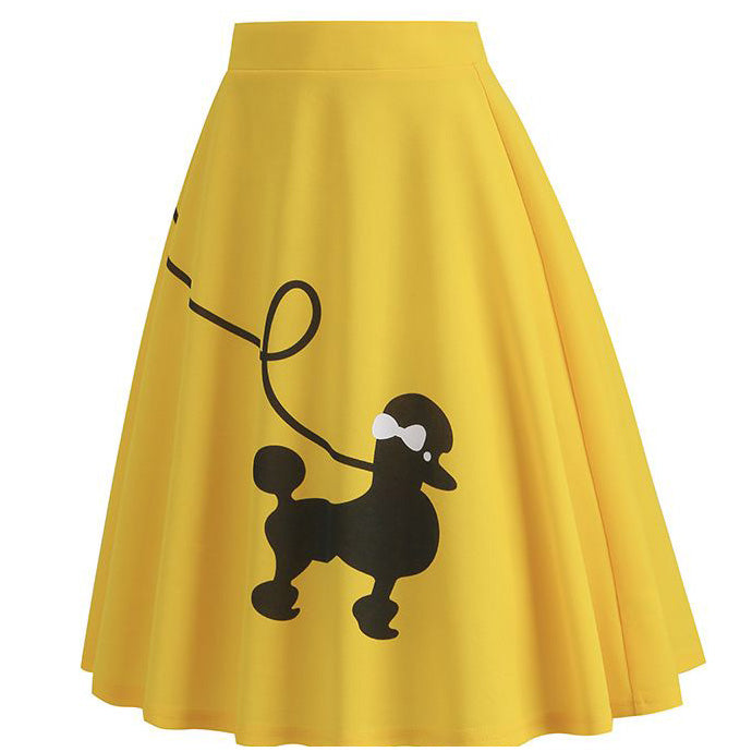 Womens 1950s Adult Poodle Skirt Costume Swing A-Line Pleated Skirt Yellow