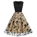 Womens 1950s Butterfly Patchwork Vintage Retro Swing Party Dress Beige