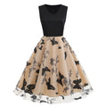 Womens 1950s Butterfly Patchwork Vintage Retro Swing Party Dress Black