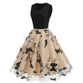 Womens 1950s Butterfly Patchwork Vintage Retro Swing Party Dress Black