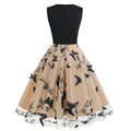 Womens 1950s Butterfly Patchwork Vintage Retro Swing Party Dress Black