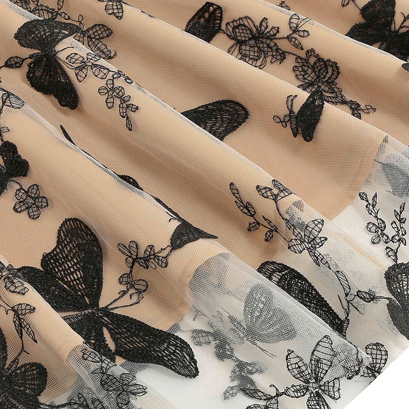 Womens 1950s Butterfly Patchwork Vintage Retro Swing Party Dress Black