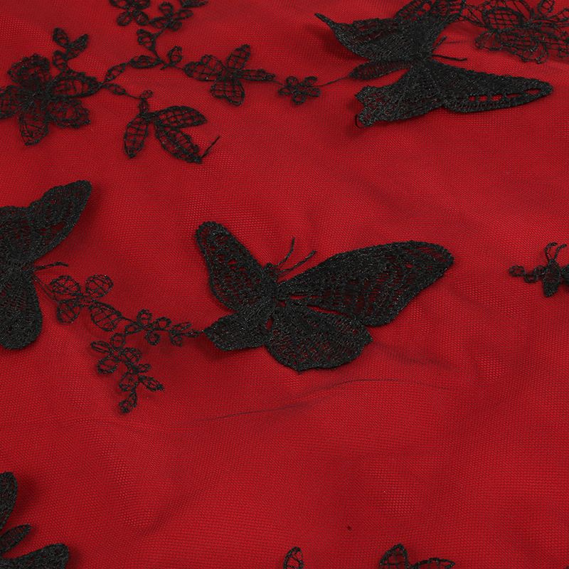 Womens 1950s Butterfly Patchwork Vintage Retro Swing Party Dress Red