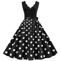 Womens 1950s Polka Dot Summer Dress Sleeveless V-Neck Elegant Vintage Party Dress Black