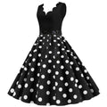 Womens 1950s Polka Dot Summer Dress Sleeveless V-Neck Elegant Vintage Party Dress Black
