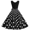 Womens 1950s Polka Dot Summer Dress Sleeveless V-Neck Elegant Vintage Party Dress Black
