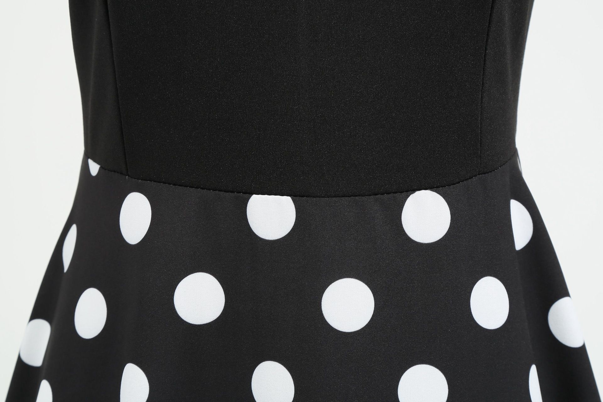 Womens 1950s Polka Dot Summer Dress Sleeveless V-Neck Elegant Vintage Party Dress Black