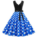 Womens 1950s Polka Dot Summer Dress Sleeveless V-Neck Elegant Vintage Party Dress Blue