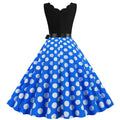 Womens 1950s Polka Dot Summer Dress Sleeveless V-Neck Elegant Vintage Party Dress Blue