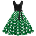 Womens 1950s Polka Dot Summer Dress Sleeveless V-Neck Elegant Vintage Party Dress Green