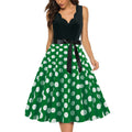 Womens 1950s Polka Dot Summer Dress Sleeveless V-Neck Elegant Vintage Party Dress Green