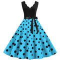 Womens 1950s Polka Dot Summer Dress Sleeveless V-Neck Elegant Vintage Party Dress Lake