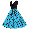 Womens 1950s Polka Dot Summer Dress Sleeveless V-Neck Elegant Vintage Party Dress Lake