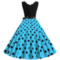 Womens 1950s Polka Dot Summer Dress Sleeveless V-Neck Elegant Vintage Party Dress Lake