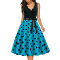 Womens 1950s Polka Dot Summer Dress Sleeveless V-Neck Elegant Vintage Party Dress Lake