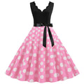 Womens 1950s Polka Dot Summer Dress Sleeveless V-Neck Elegant Vintage Party Dress Pink