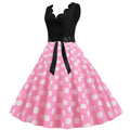 Womens 1950s Polka Dot Summer Dress Sleeveless V-Neck Elegant Vintage Party Dress Pink