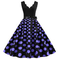 Womens 1950s Polka Dot Summer Dress Sleeveless V-Neck Elegant Vintage Party Dress Purple