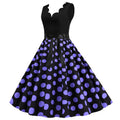 Womens 1950s Polka Dot Summer Dress Sleeveless V-Neck Elegant Vintage Party Dress Purple