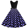 Womens 1950s Polka Dot Summer Dress Sleeveless V-Neck Elegant Vintage Party Dress Purple
