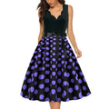 Womens 1950s Polka Dot Summer Dress Sleeveless V-Neck Elegant Vintage Party Dress Purple