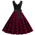 Womens 1950s Polka Dot Summer Dress Sleeveless V-Neck Elegant Vintage Party Dress Purple Black