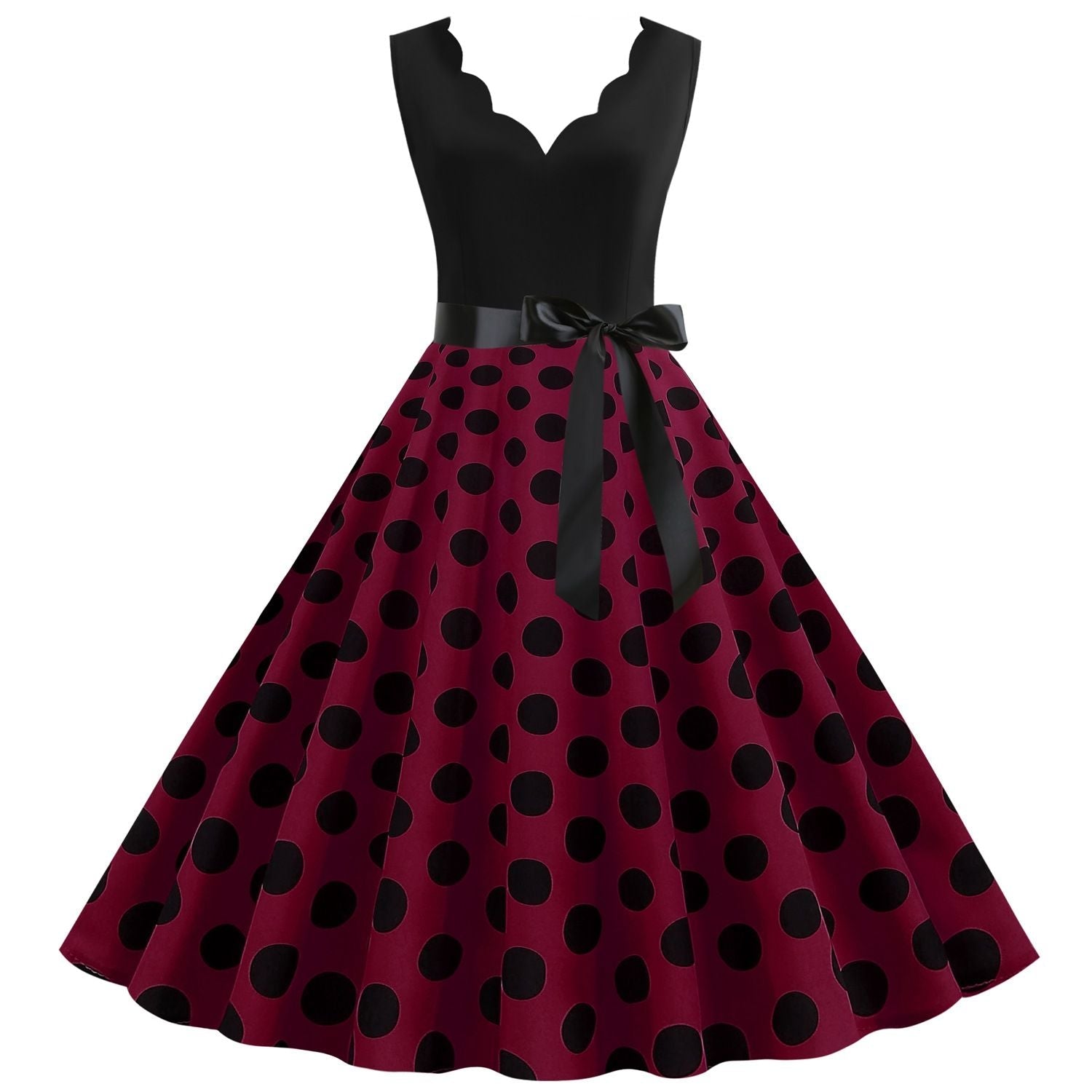 Womens 1950s Polka Dot Summer Dress Sleeveless V-Neck Elegant Vintage Party Dress Purple Black