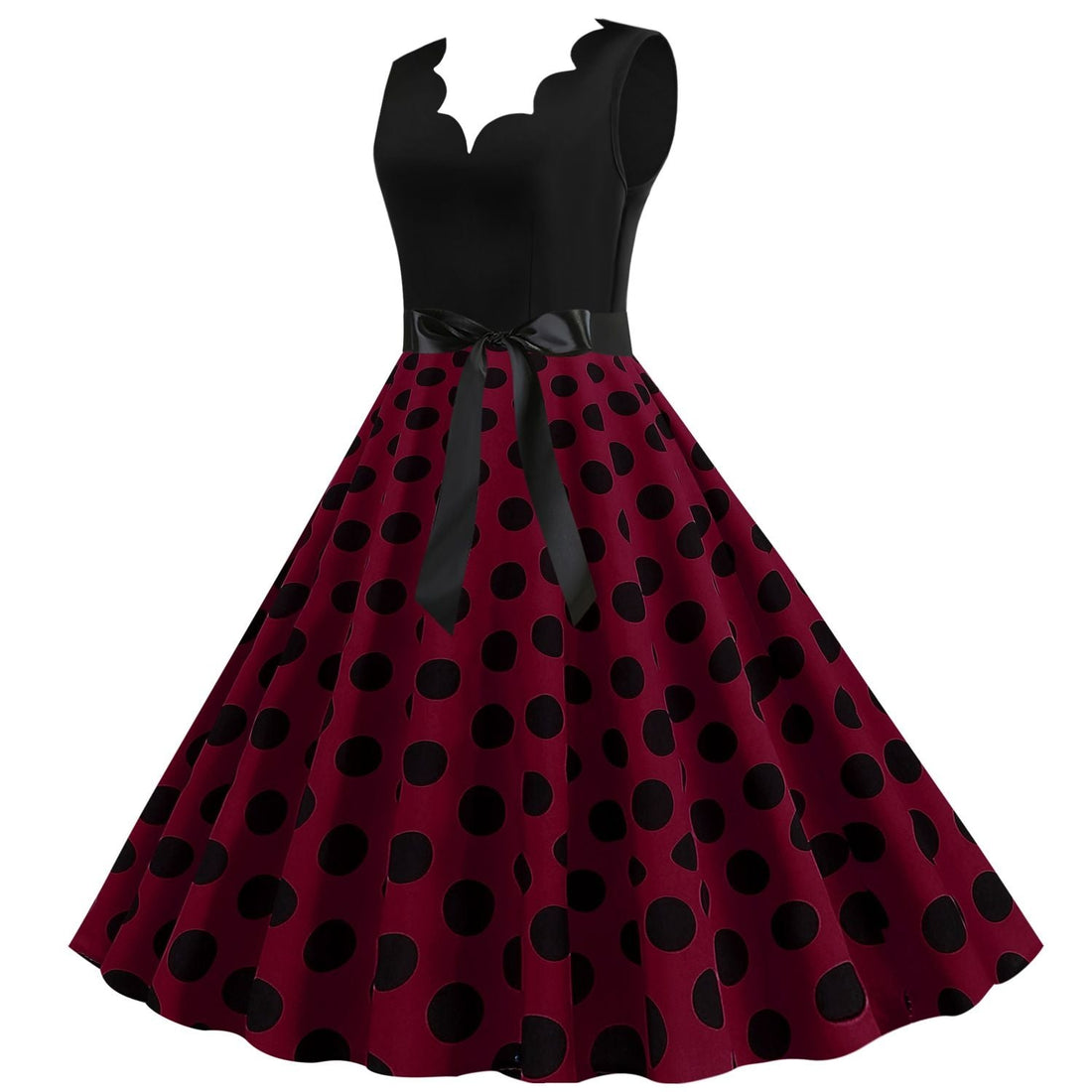 Womens 1950s Polka Dot Summer Dress Sleeveless V-Neck Elegant Vintage Party Dress Purple Black