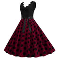 Womens 1950s Polka Dot Summer Dress Sleeveless V-Neck Elegant Vintage Party Dress Purple Black