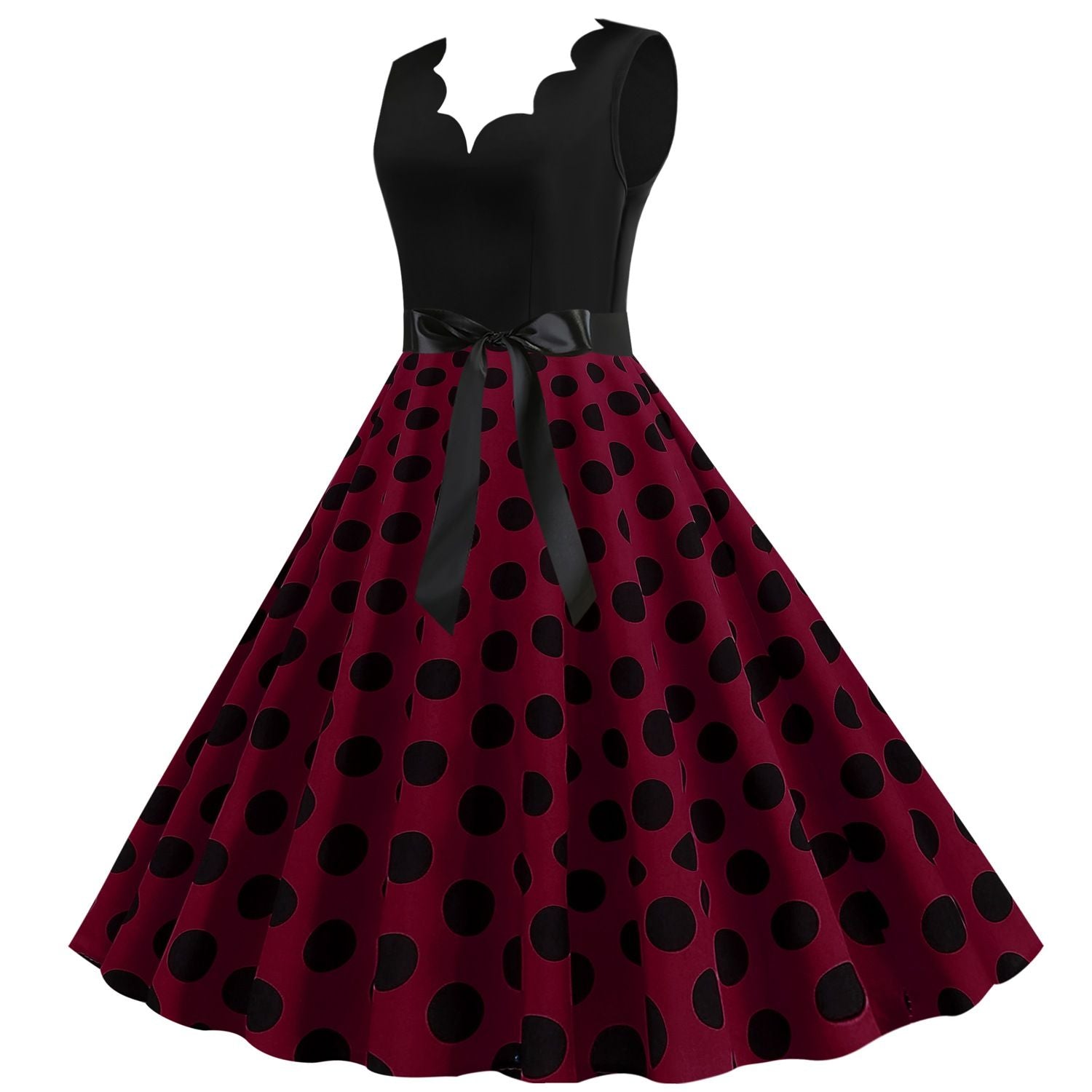 Womens 1950s Polka Dot Summer Dress Sleeveless V-Neck Elegant Vintage Party Dress Purple Black