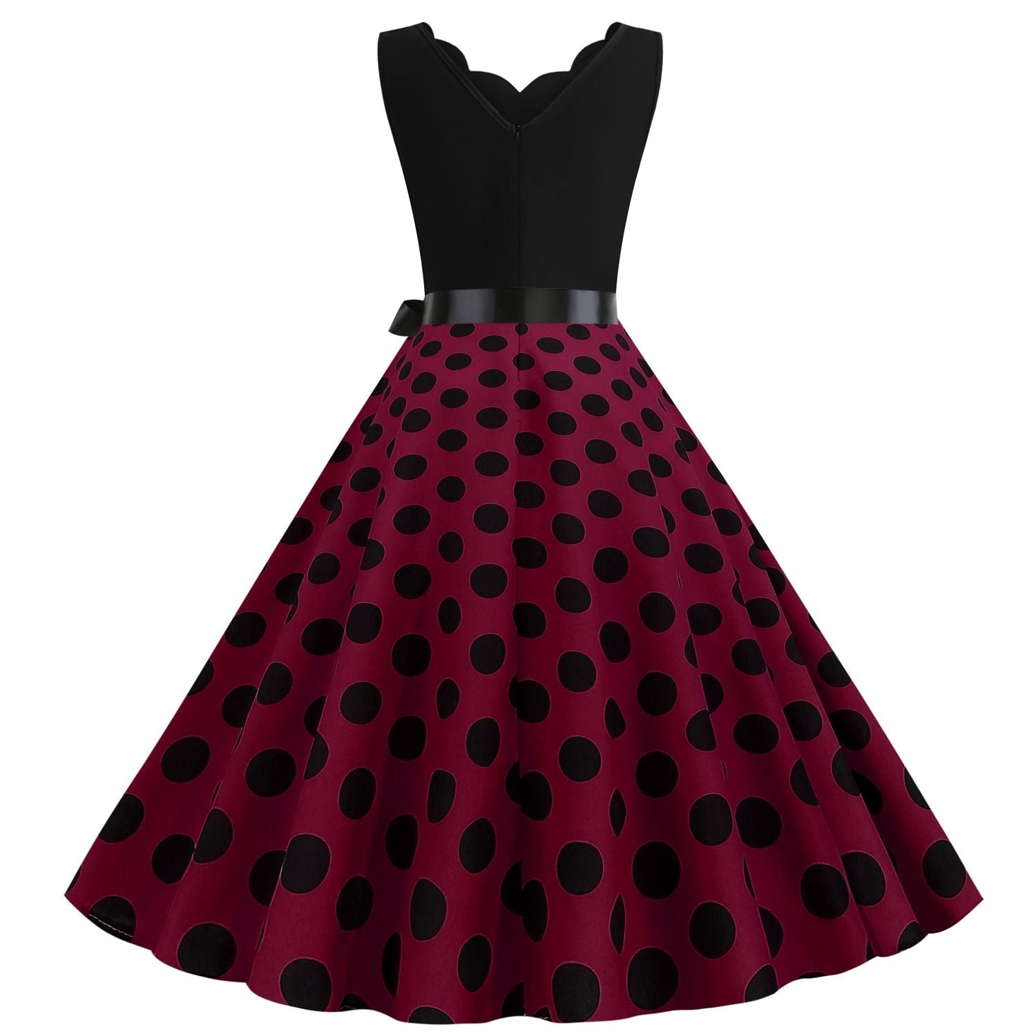 Womens 1950s Polka Dot Summer Dress Sleeveless V-Neck Elegant Vintage Party Dress Purple Black