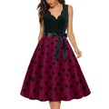 Womens 1950s Polka Dot Summer Dress Sleeveless V-Neck Elegant Vintage Party Dress Purple Black