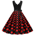 Womens 1950s Polka Dot Summer Dress Sleeveless V-Neck Elegant Vintage Party Dress Red