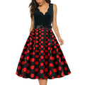 Womens 1950s Polka Dot Summer Dress Sleeveless V-Neck Elegant Vintage Party Dress Red