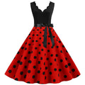 Womens 1950s Polka Dot Summer Dress Sleeveless V-Neck Elegant Vintage Party Dress Red Black