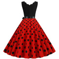 Womens 1950s Polka Dot Summer Dress Sleeveless V-Neck Elegant Vintage Party Dress Red Black