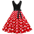 Womens 1950s Polka Dot Summer Dress Sleeveless V-Neck Elegant Vintage Party Dress Red White