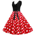 Womens 1950s Polka Dot Summer Dress Sleeveless V-Neck Elegant Vintage Party Dress Red White