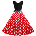 Womens 1950s Polka Dot Summer Dress Sleeveless V-Neck Elegant Vintage Party Dress Red White