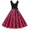 Womens 1950s Polka Dot Summer Dress Sleeveless V-Neck Elegant Vintage Party Dress Rose