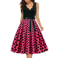 4Womens 1950s Polka Dot Summer Dress Sleeveless V-Neck Elegant Vintage Party Dress Rose