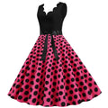 Womens 1950s Polka Dot Summer Dress Sleeveless V-Neck Elegant Vintage Party Dress Rose