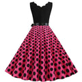 Womens 1950s Polka Dot Summer Dress Sleeveless V-Neck Elegant Vintage Party Dress Rose