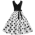 Womens 1950s Polka Dot Summer Dress Sleeveless V-Neck Elegant Vintage Party Dress White