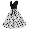 Womens 1950s Polka Dot Summer Dress Sleeveless V-Neck Elegant Vintage Party Dress White