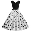 Womens 1950s Polka Dot Summer Dress Sleeveless V-Neck Elegant Vintage Party Dress White