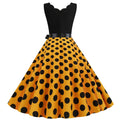 Womens 1950s Polka Dot Summer Dress Sleeveless V-Neck Elegant Vintage Party Dress Yellow