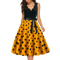 Womens 1950s Polka Dot Summer Dress Sleeveless V-Neck Elegant Vintage Party Dress Yellow