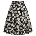 Womens 1950s Retro Lemon Vintage A-line Printed Pleated Flared Midi Skirt Black
