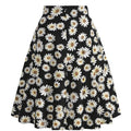 Womens 1950s Retro Lemon Vintage A-line Printed Pleated Flared Midi Skirt Black